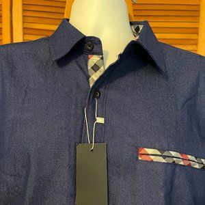 NWT NEUFIGR SZ LARGE BUTTON DOWN LS DENIM CASUAL SHIRT